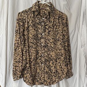 Evan Picone Black and Beige Floral Button-Down Shirt